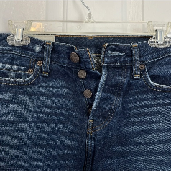 Hollister Men's 26 x 28 Classic Straight Button Fly Denim Blue Distressed Jeans - Picture 6 of 8